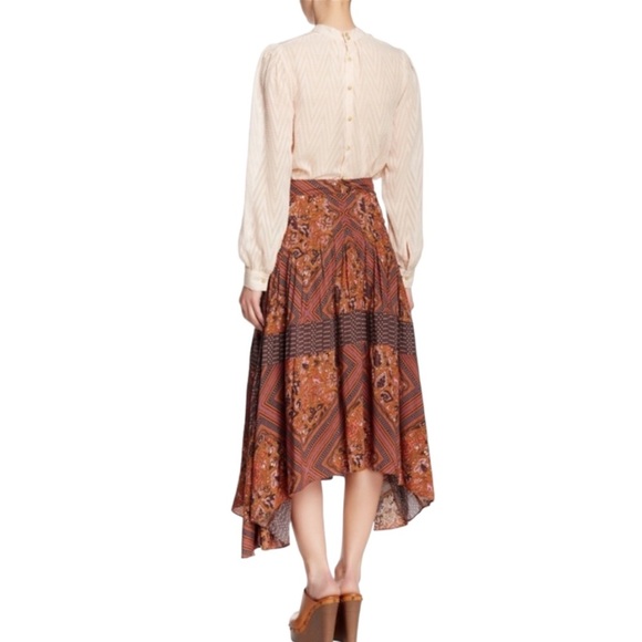 Free People Paradise Handkerchief Hem Midi Skirt Mixed Pattern Floral Stripes 4 - Picture 3 of 12